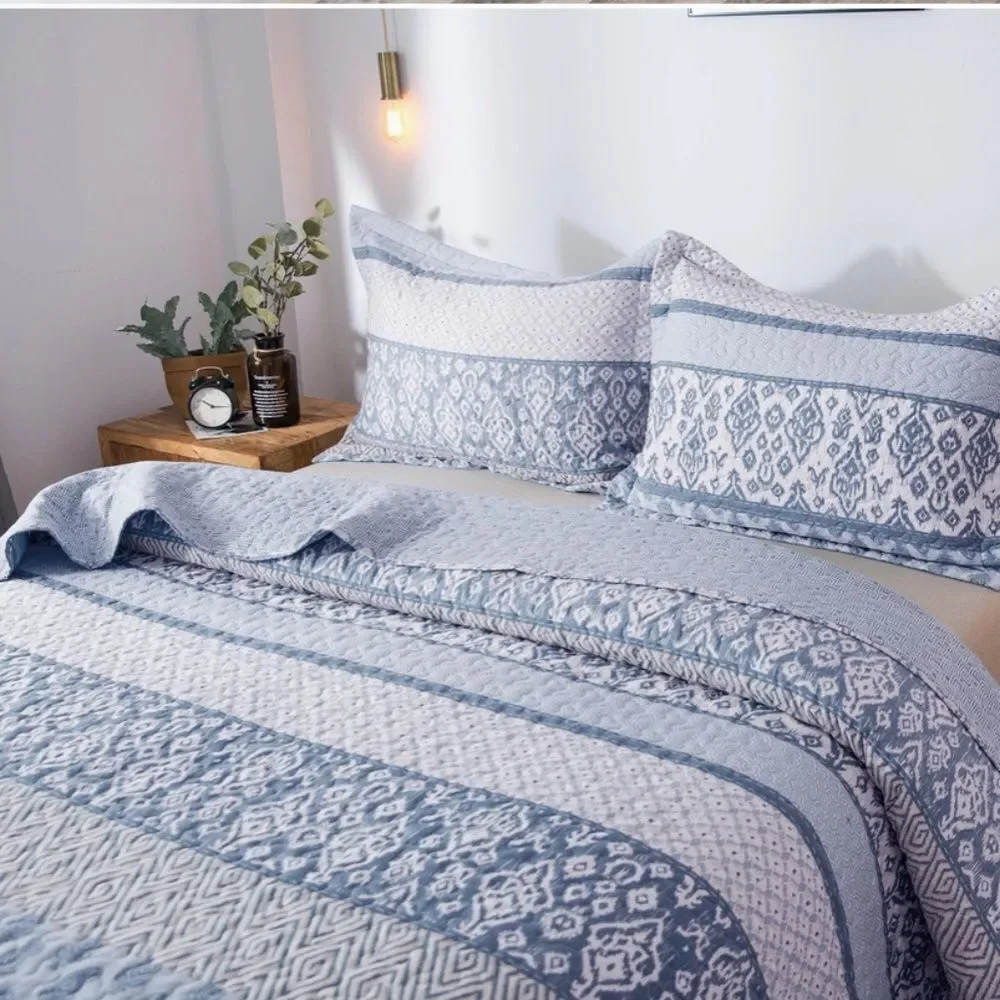 Cottage Boho Printed Queen Quilt Set Granny Shabby Chic Country Rustic New